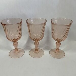 Luminarc France Arcococ Rosaline Pink Swirl 5 3/4" Wine Glasses Lot of 3 Vintage